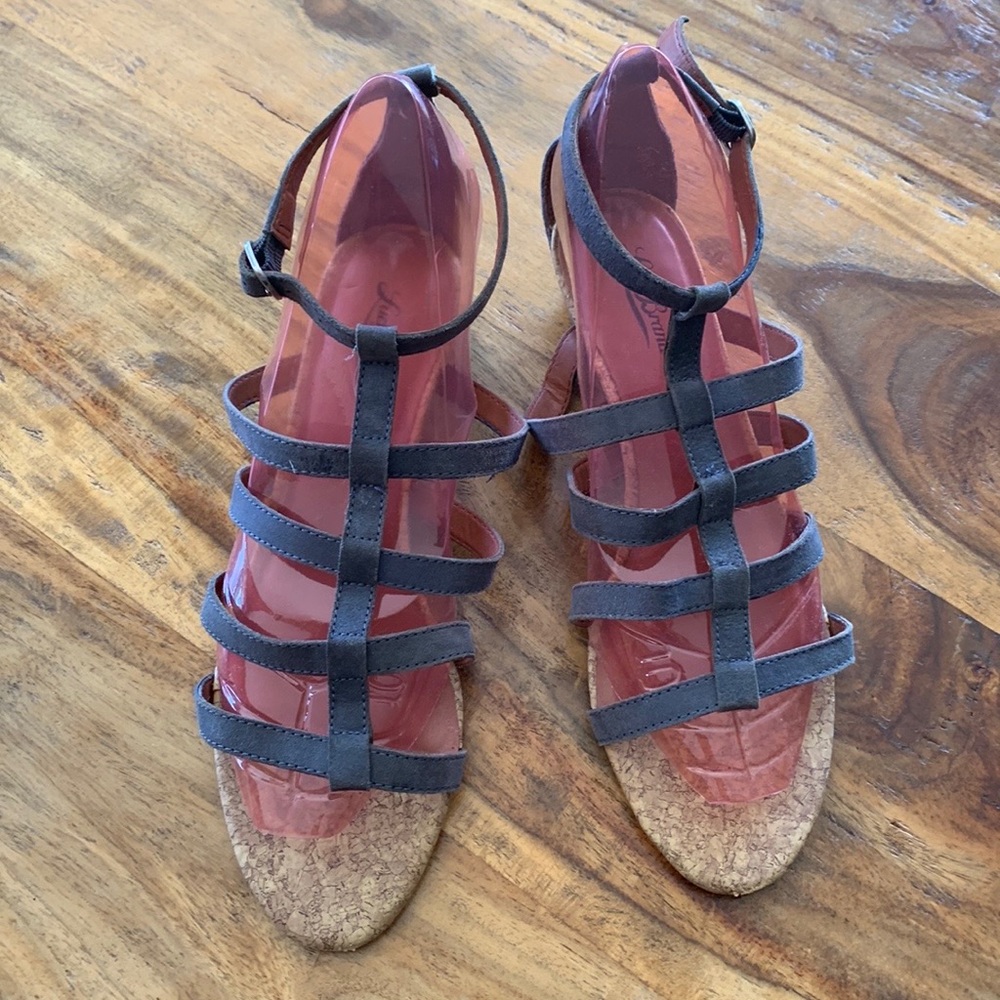 Lucky Brand, Women’s Blue Suede Sandals, wedge Cork Heel, Adjustable Strap, 10M